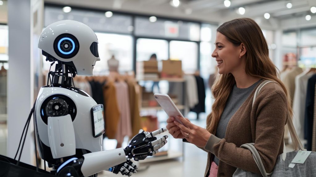 AIロボットへ買い物の相談をする人